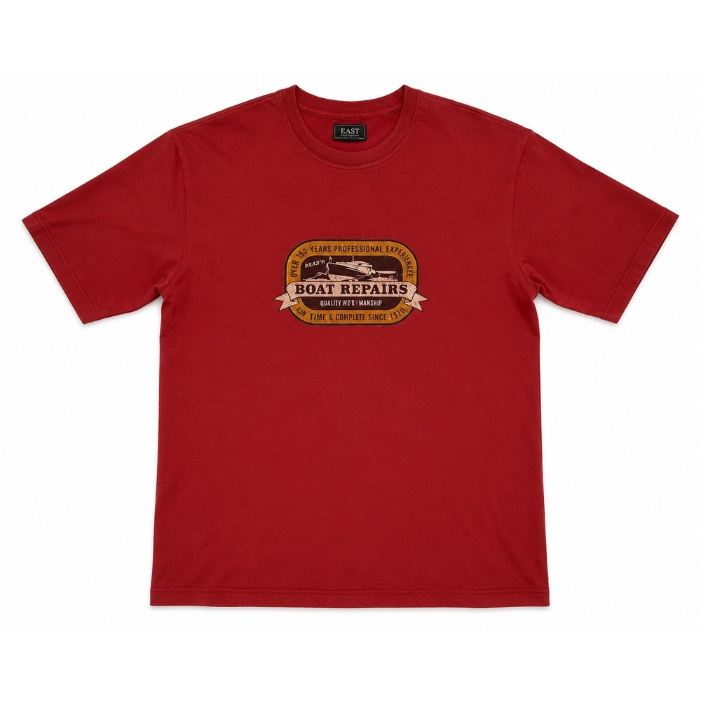 Vintage 90s Single Stitch GH Bass Boat Repairs Graphic Red T-Shirt Size M